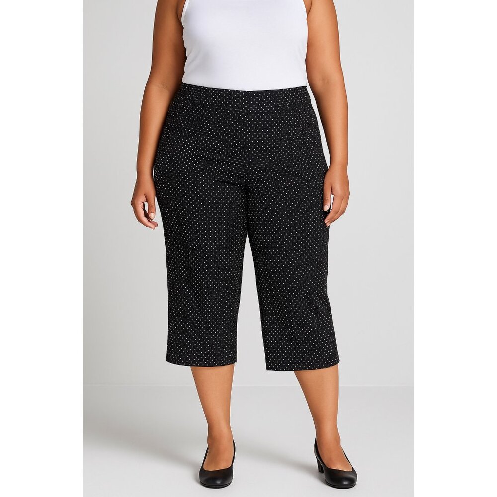 BRIGGS New York Black & White Polka Dot Capri Cropped Pants Women's PLUS 20W